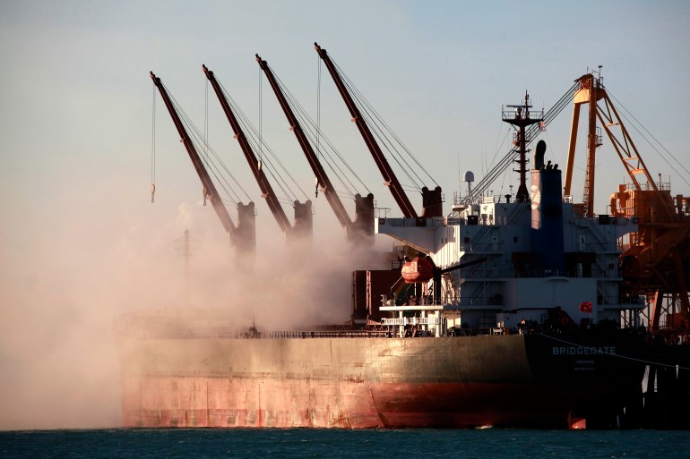 A ship is loaded at a port at the Rio Tinto alumina refinery in Gove, also known as Nhulunbuy, located 650 kilometers (404 miles) east of Darwin in Australia's Northern Territory July 16, 2013.