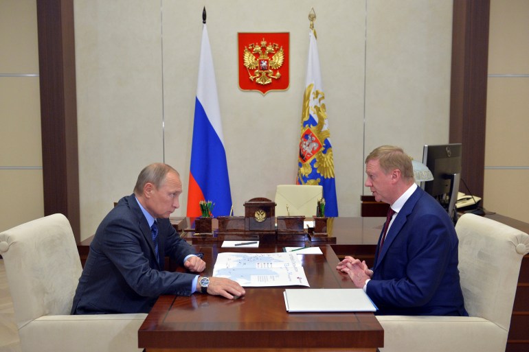Russian President Vladimir Putin meets with head of state-owned nanotechnology agency RUSNANO Anatoly Chubais