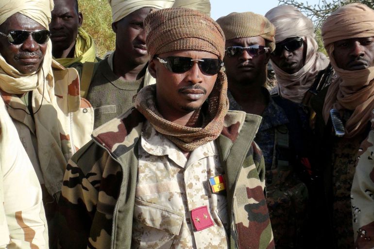 The son of Chad's late president Idriss Deby, Mahamat Idriss Deby Itno (also known as Mahamat Kaka) and Chadian army officers gather in the northeastern town of Kidal, Mali