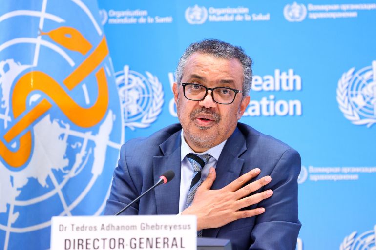Tedros Adhanom Ghebreyesus, Director-General of the World Health Organization (WHO), speaks during a news conference in Geneva