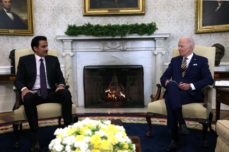 US President Joe Biden meets with Qatar's emir at the White House