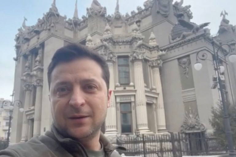 Ukrainian President Volodymyr Zelenskiy addresses Ukrainians in Kyiv, Ukraine, February 26, 2022 in this screengrab obtained from a social media video. Instagram/@zelenskiy_official/via REUTERS ATTENTION EDITORS - THIS IMAGE WAS PROVIDED BY A THIRD PARTY. NO RESALES. NO ARCHIVES. MANDATORY CREDIT.