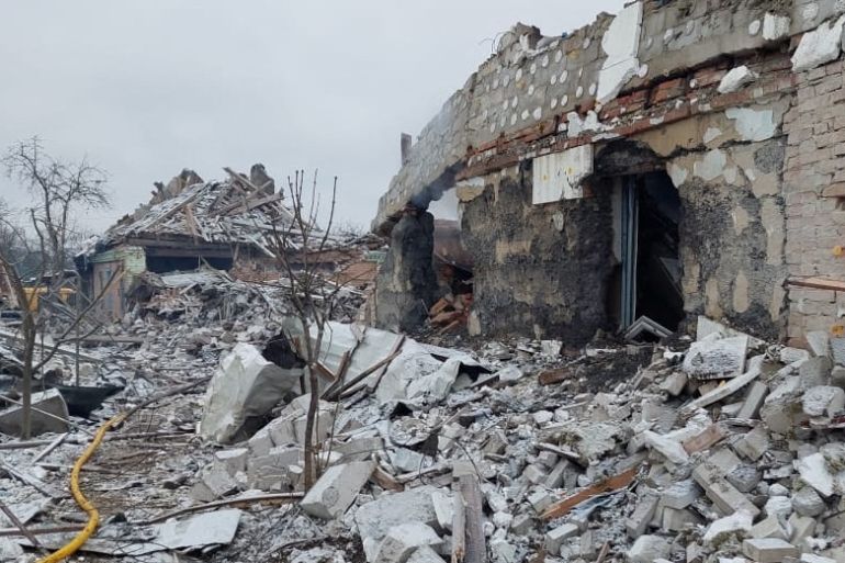 A view shows destroyed buildings in a residential area, as Russia's invasion of Ukraine continues, in the city of Zhytomyr, Ukraine, in this handout picture released March 02, 2022. Press service of the Ukrainian State Emergency Service/Handout via REUTERS ATTENTION EDITORS - THIS IMAGE HAS BEEN SUPPLIED BY A THIRD PARTY.