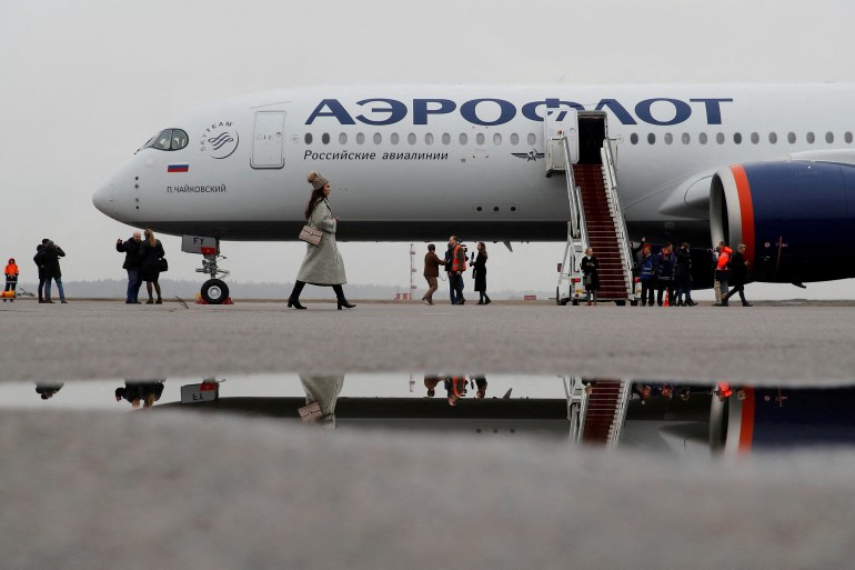 The first Airbus A350-900 aircraft of Russia's flagship airline Aeroflot in Moscow, Russia.