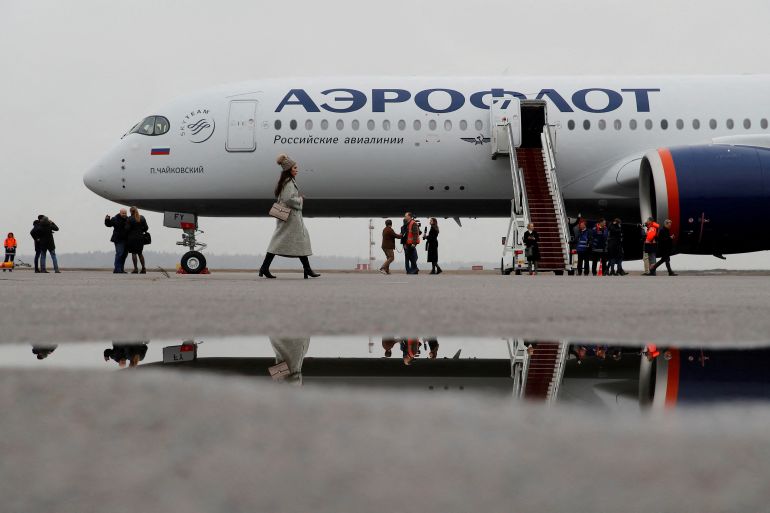 The first Airbus A350-900 aircraft of Russia's flagship airline Aeroflot in Moscow, Russia.
