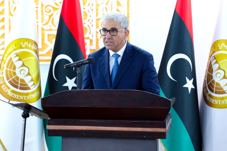 Fathi Bashagha, newly appointed as Libyan prime minister by the parliament, takes the oath in Tobruk, Libya