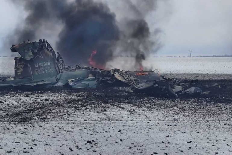 Wreckage of a Russian Air Force combat fighter