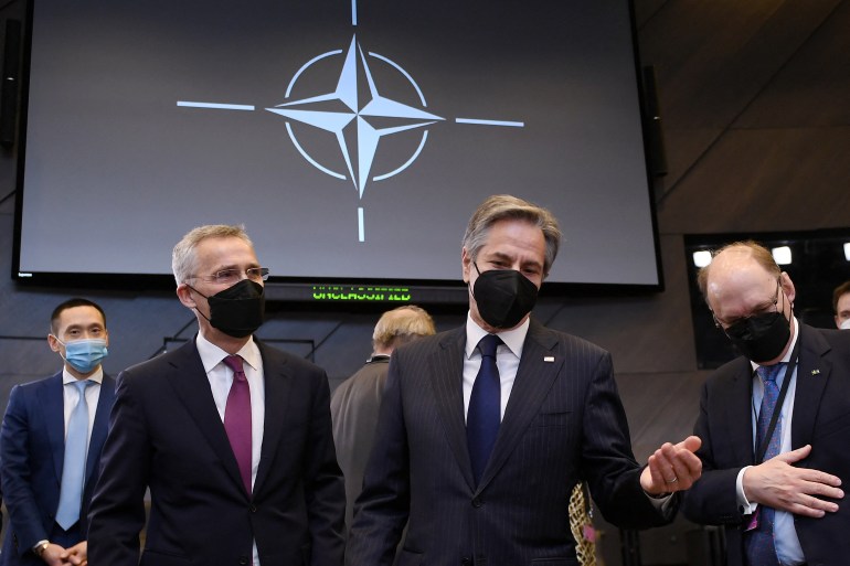 US State Secretary Antony Blinken and NATO Secretary General Jens Stoltenberg at the NATO Headquarters in Brussels, Belgium, March 4, 2022.