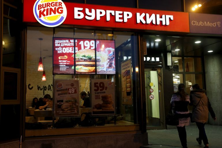 A file photo showing people outside a Burger King restaurant in Moscow, Russia.