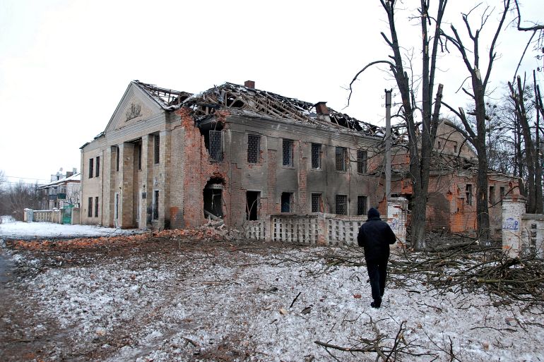 Damaged building in Kharkiv