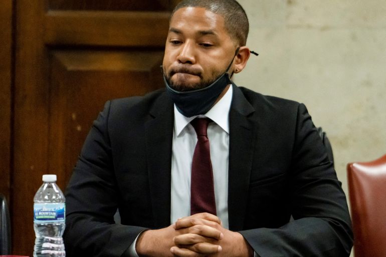 Actor Jussie Smollett listens as his sentence is read