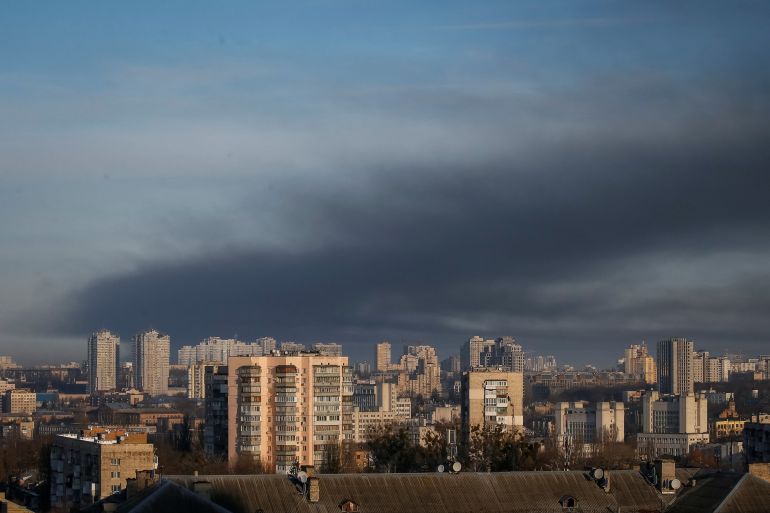 Smoke rises after shelling near Kyiv [Gleb Garanich/Reuters]