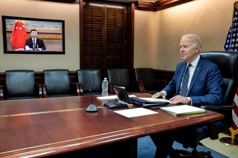 US President Joe Biden speaks to Chinese President Xi Jinping via video
