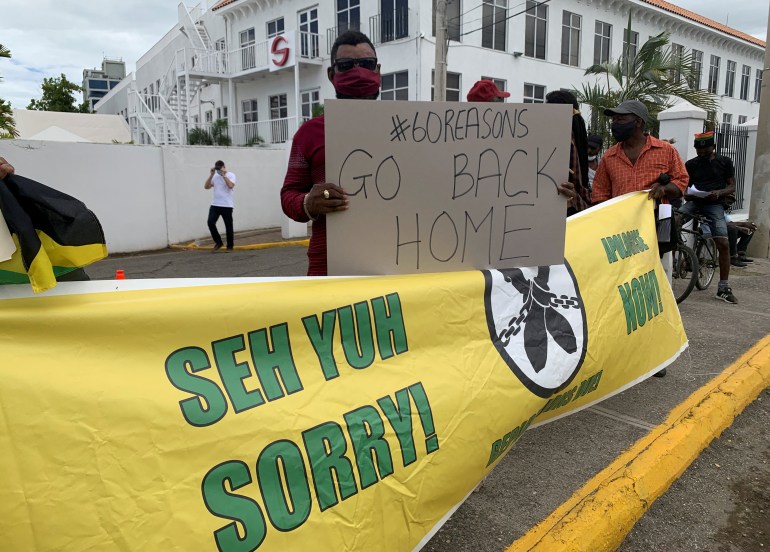 Protesters in Kingston, Jamaica demand slavery reparations from Britain