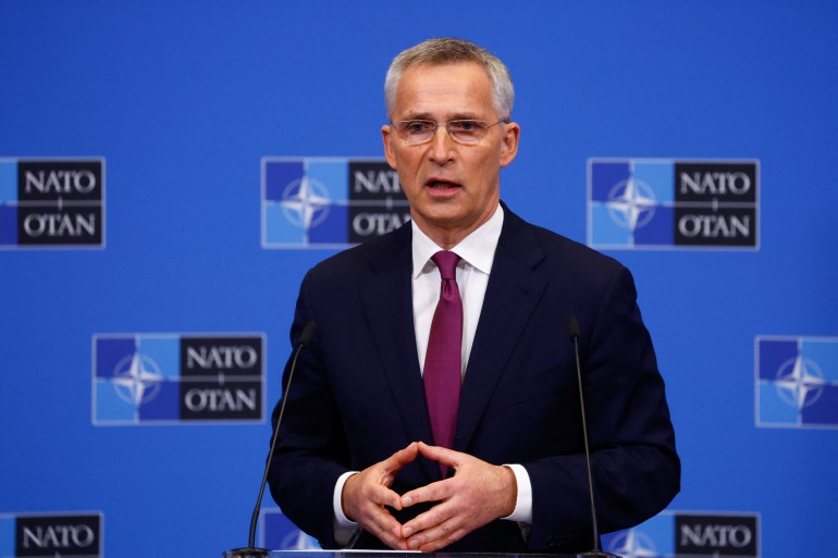 NATO Secretary General Jens Stoltenberg attends a news conference on the eve of a NATO summit