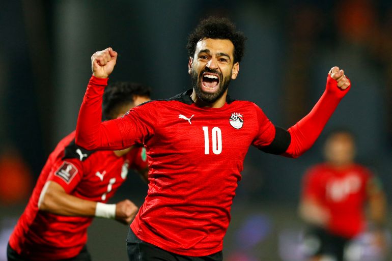 Mo Salah celebrates Egypt's goal