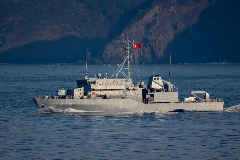 Turkish Navy's Aydin class mine-hunting vessel TCG Akcay sails in the Bosphorus