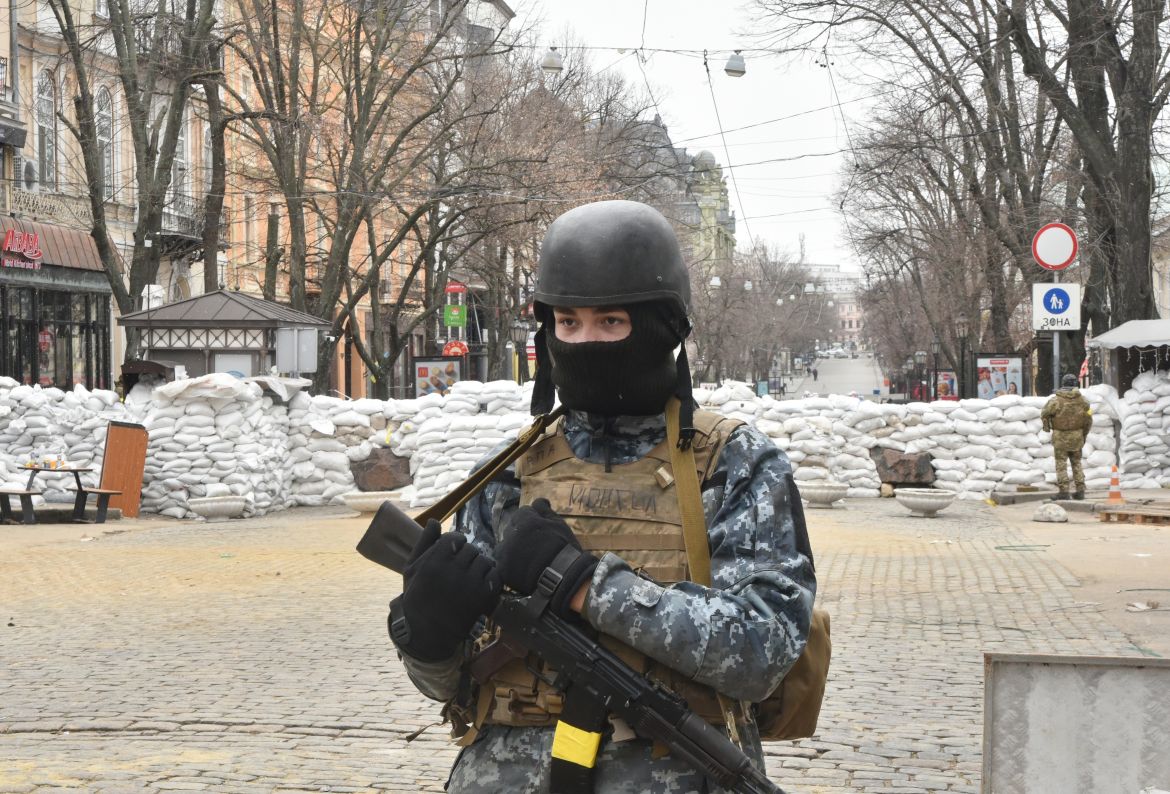 Security measures taken as part of defense preparations due to ongoing Russian attacks on Ukraine, in the southern Ukrainian city of Odessa