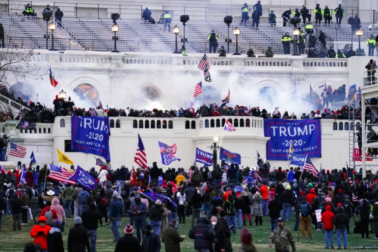 Violent insurrectionists, loyal to President Donald Trump, storm the Capitol in Washington on Jan.  6, 2021.