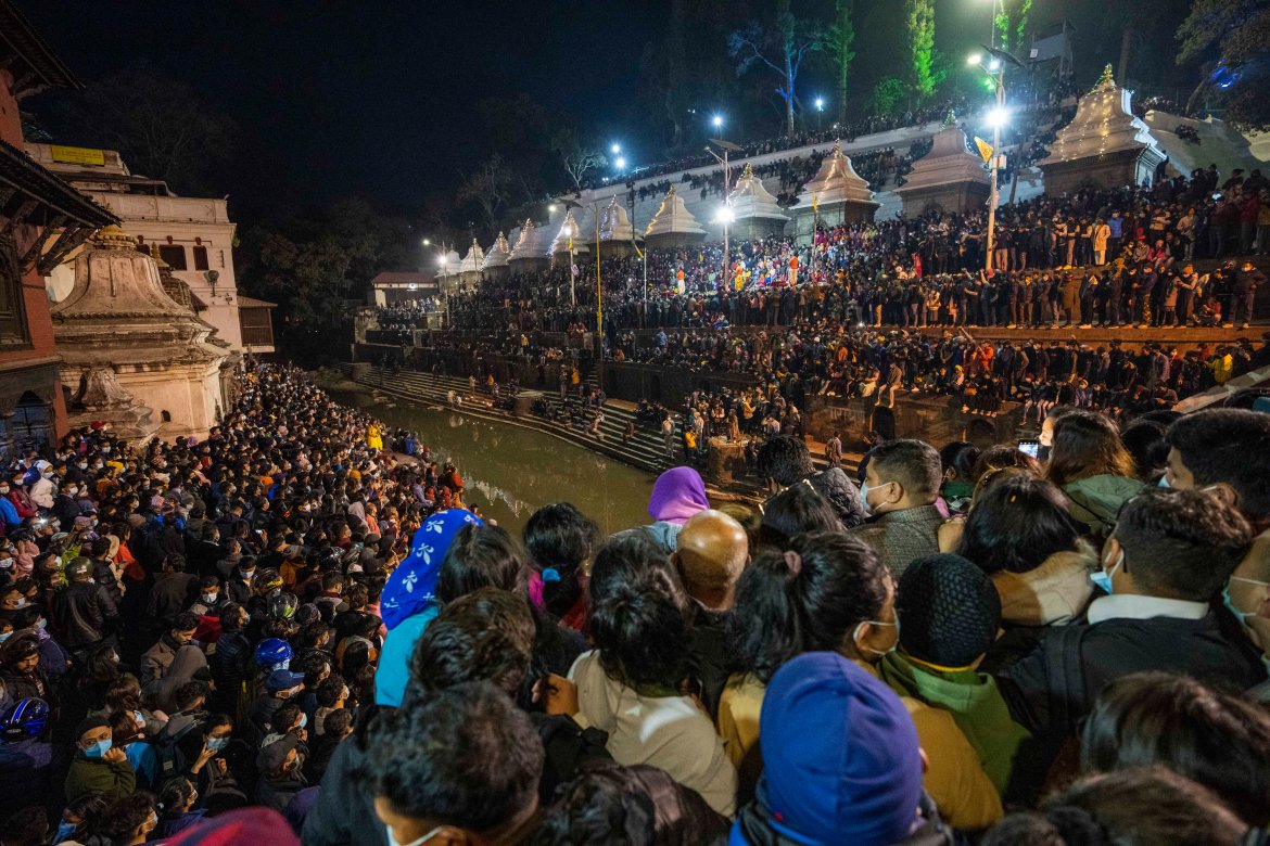 Nepalese people throng the Pashupatinath temple premises