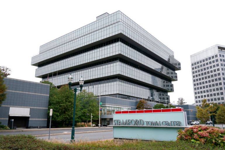 Purdue Pharma's headquarters stands in Stamford, Connecticut.