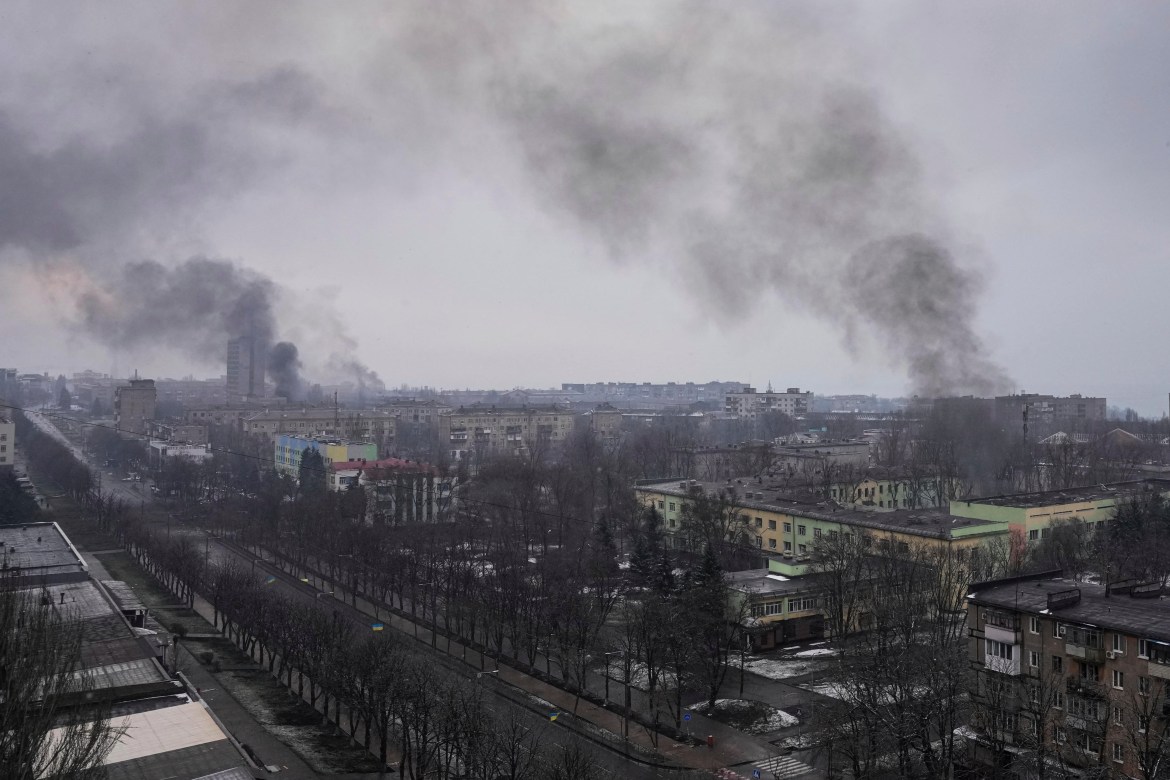 Smoke rise after shelling in Mariupol