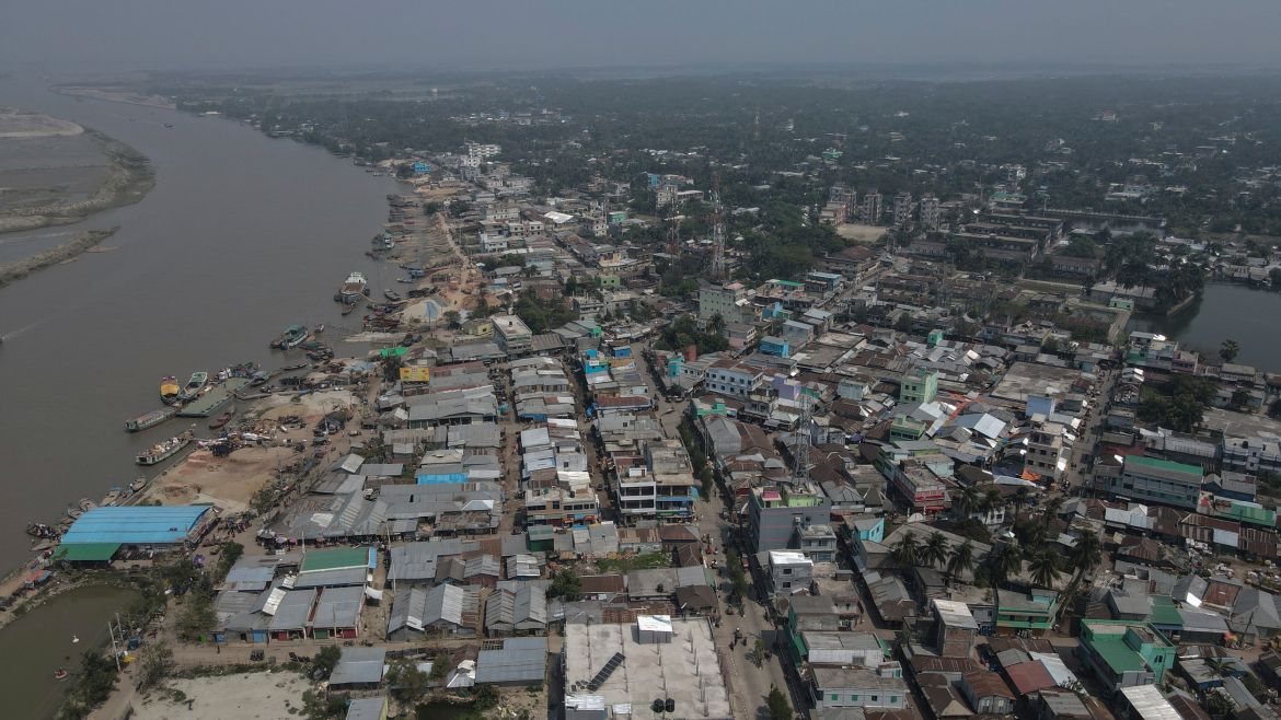 An aerial view shows Mongla town in Bangladesh