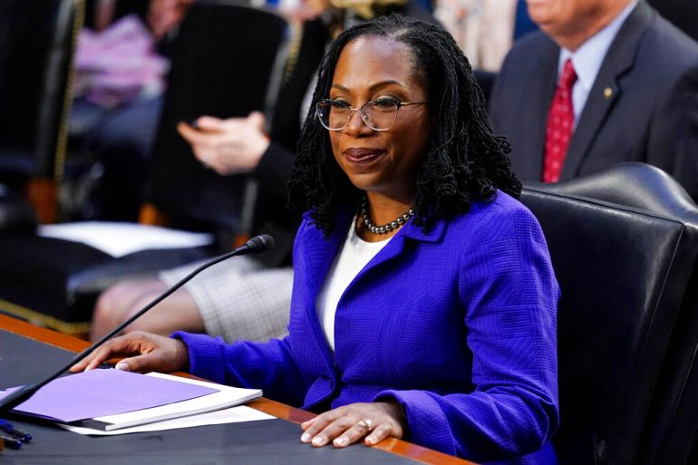 Supreme Court nominee Judge Ketanji Brown Jackson takes her seat before the start of her confirmation hearing before the Senate Judiciary Committee.