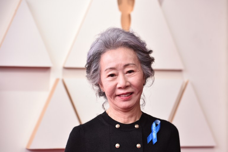 Youn Yuh-jung arrives at the Oscars on Sunday, March 27, 2022, at the Dolby Theatre in Los Angeles