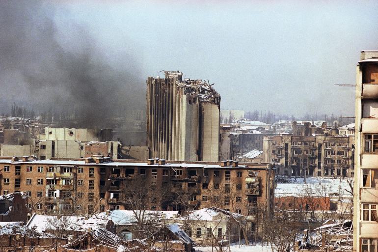 Damaged Presidential Palace in Grozny, Chechnya in 1999