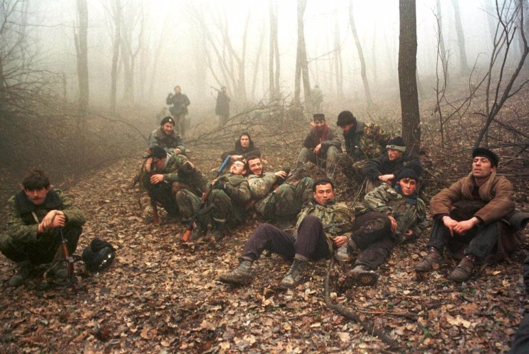 Chechen rebels in a forest in 1999