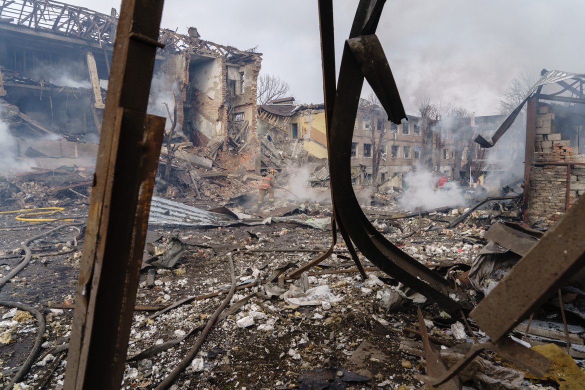 Devastation from an airstrike on a shoe factory in Dnipro,