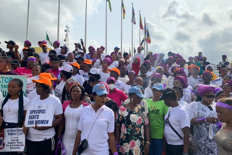A cross section of protesting women at the Lagos house of assembly on March 8, 2022