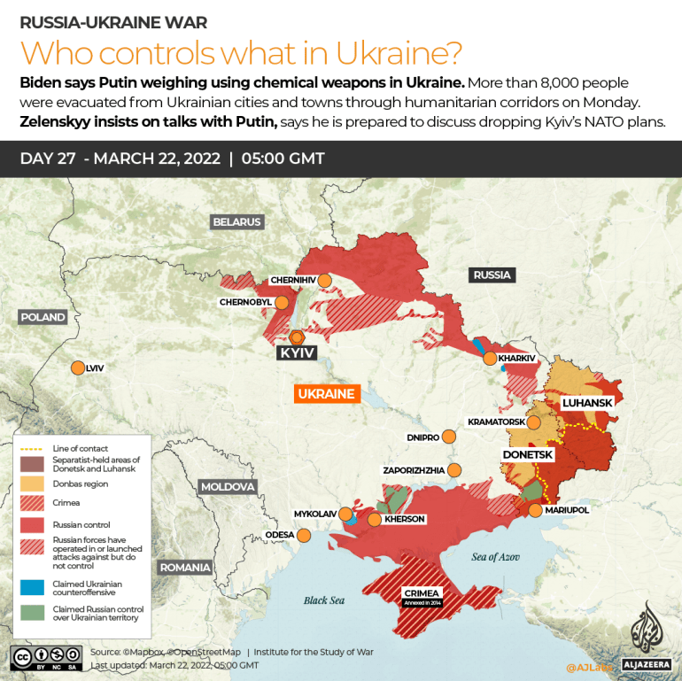 INTERACTIVO Rusia Ucrania Guerra Quién controla qué Día 27