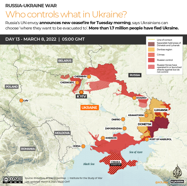 Mapa INTERACTIVO Rusia-Ucrania Quién controla qué en Ucrania DÍA 13