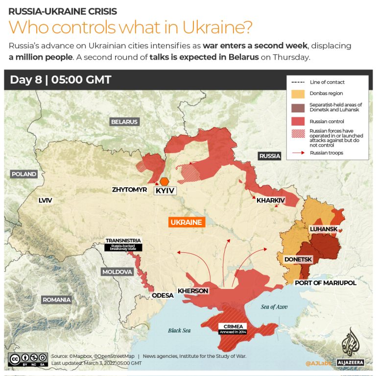 Mapa INTERACTIVO Rusia-Ucrania Quién controla qué en Ucrania DÍA 8