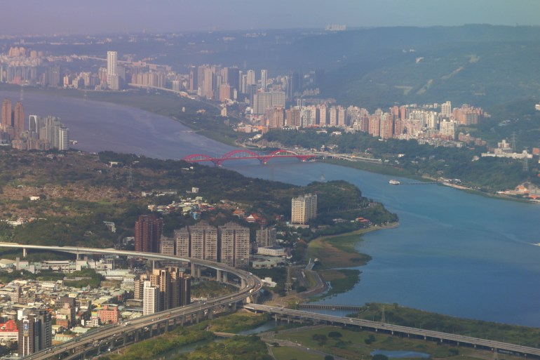 An aerial view of the landscape in Taipei.