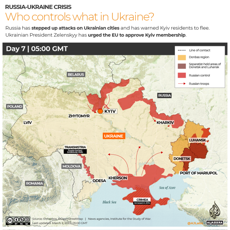 Mapa INTERACTIVO Rusia-Ucrania Quién controla qué en Ucrania MAPA DÍA 7 KHERSON