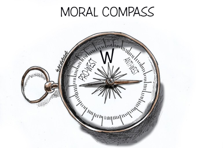 A cartoon titled "moral compass"