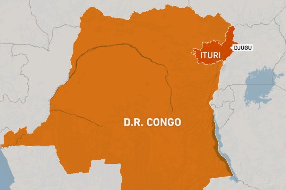 Map of DR Congo showing northeastern region of Ituri