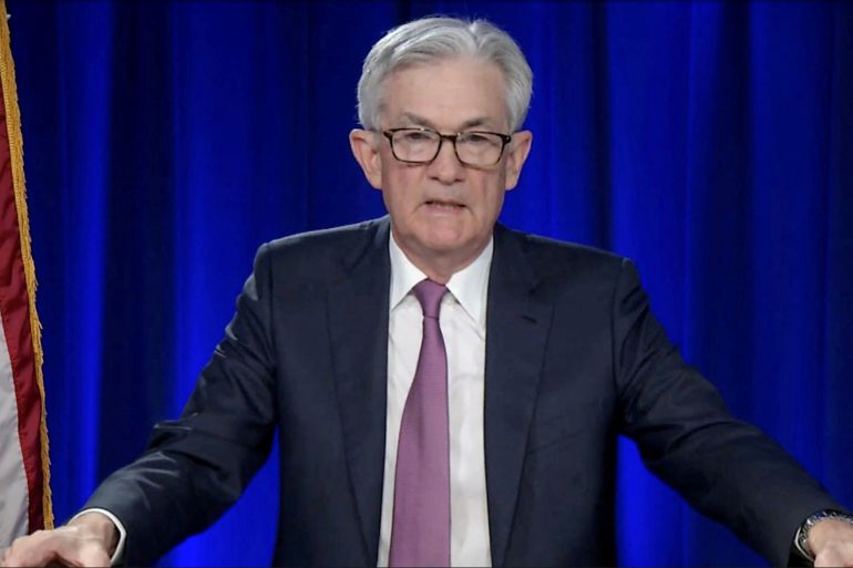 U.S. Federal Reserve Chair Jerome Powell addresses an online news conference