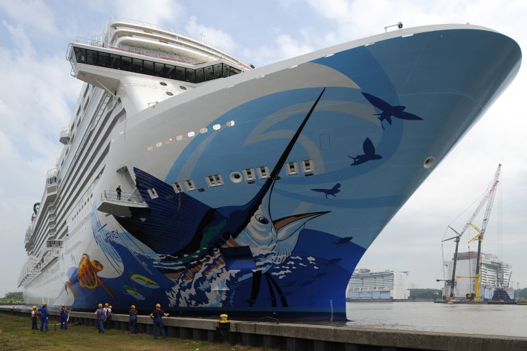 The Norwegian Escape leaving port for the first time in 2015