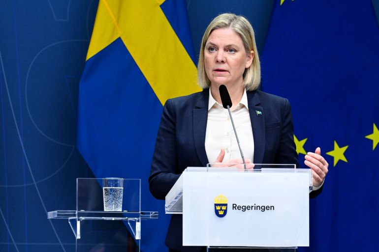 Sweden's Prime Minister Magdalena Andersson during a press conference
