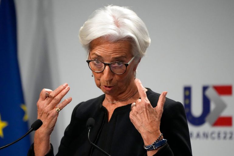 Christine Lagarde, the president of European Central Bank, speaks during a press conference