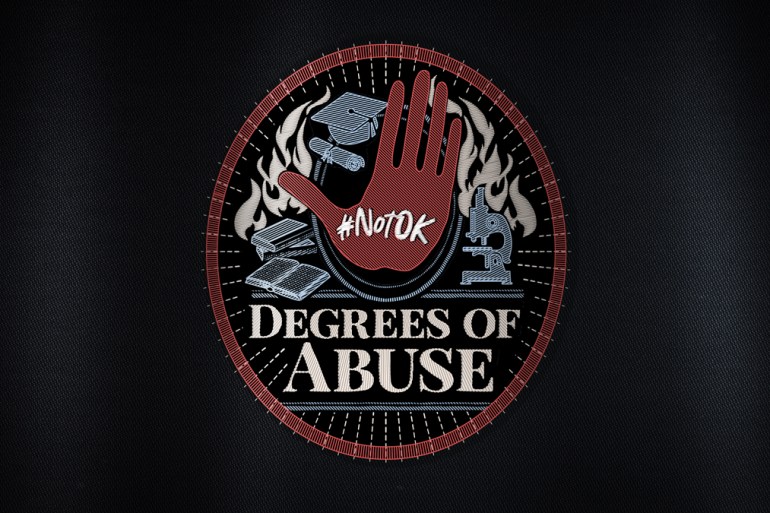 Illustration and logo depicting 'Degrees of Abuse'.