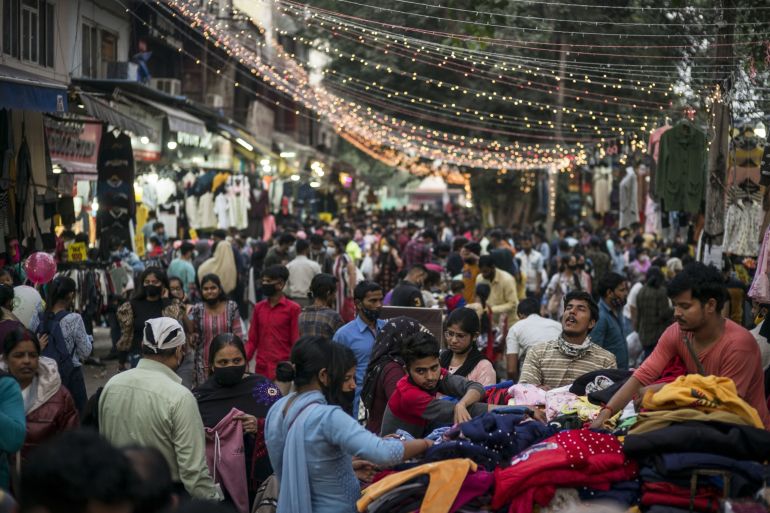 Shoppers at a market during the Diwali festival in New Delhi, India
