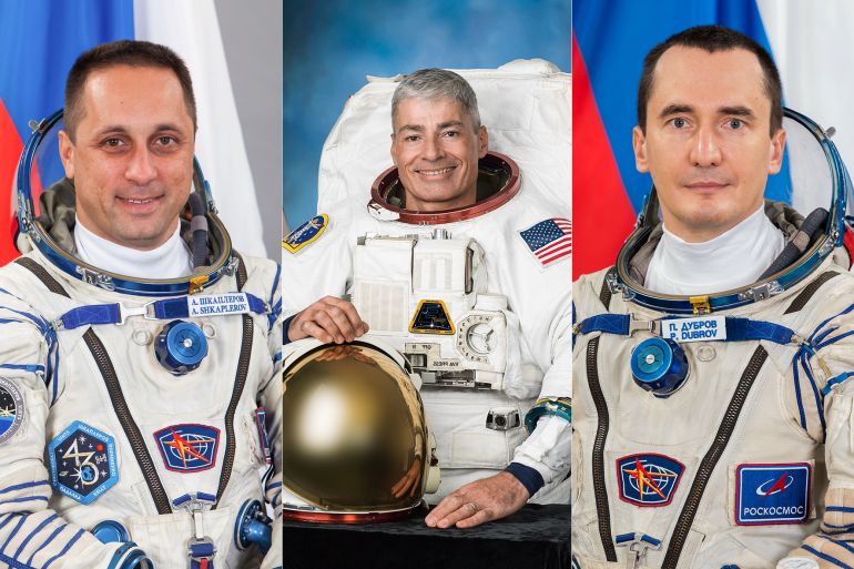 Mark Vande Hei, Anton Shkaplerov and Pyotr Dubrov [Courtesy: NASA]