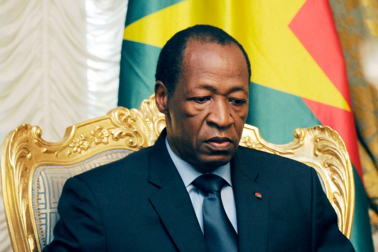 on July 26, 2014 Burkina Faso's President Blaise Compaore waits prior to meeting relatives and acquaintances of the victims of the Air Algerie crash at the Presidential Palace in Ouagadougou