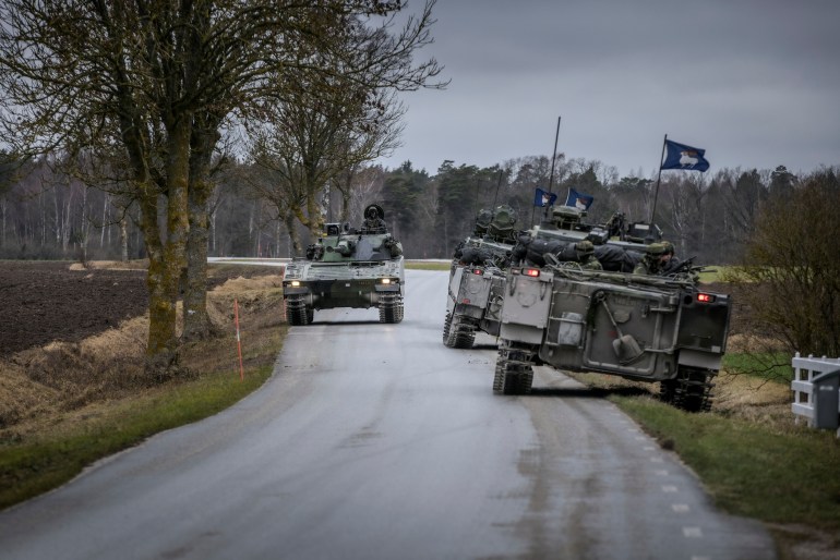 Gotland's Regiment patrols the roads in tanks, amid increased tensions between NATO and Russia over Ukraine, on the Swedish island of Gotland, Sweden