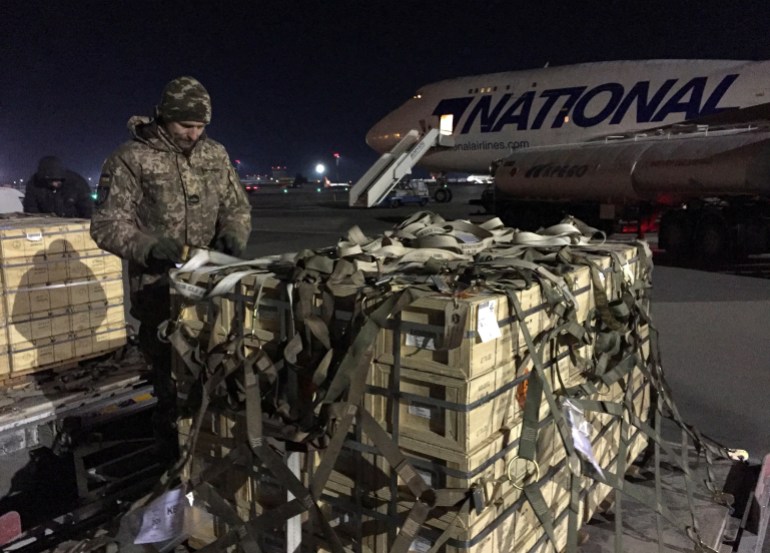 US military aid arrives in Kyiv, February 2022
